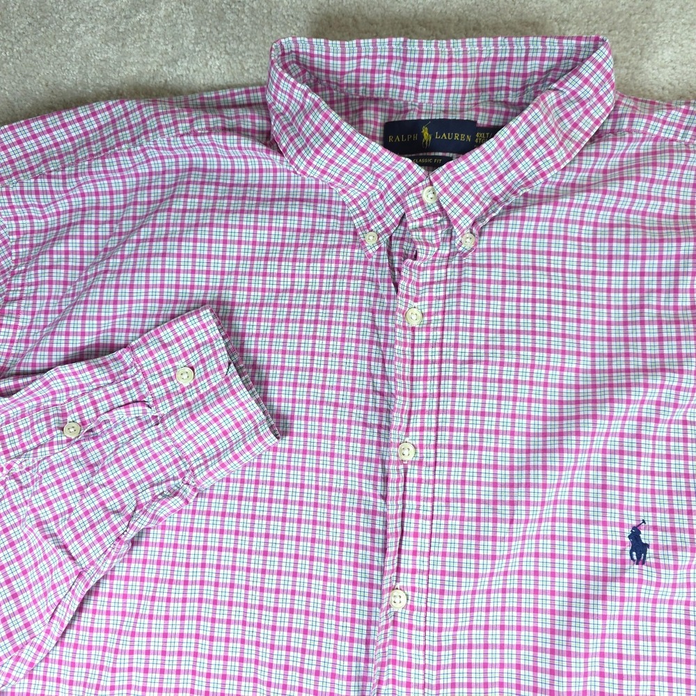 Ralph Lauren Shirt Mens 4XLT Pink White Check Classic Fit Button-Down Pony Logo